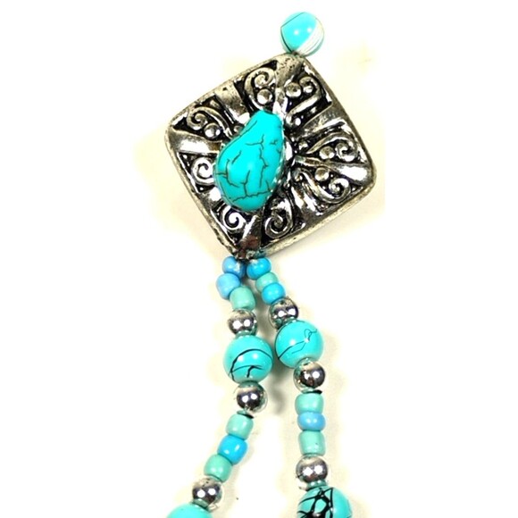 womens Silver Tone Faux Turquoise Beaded Dangle Brooch Pin Southwestern Boho - Picture 2 of 4